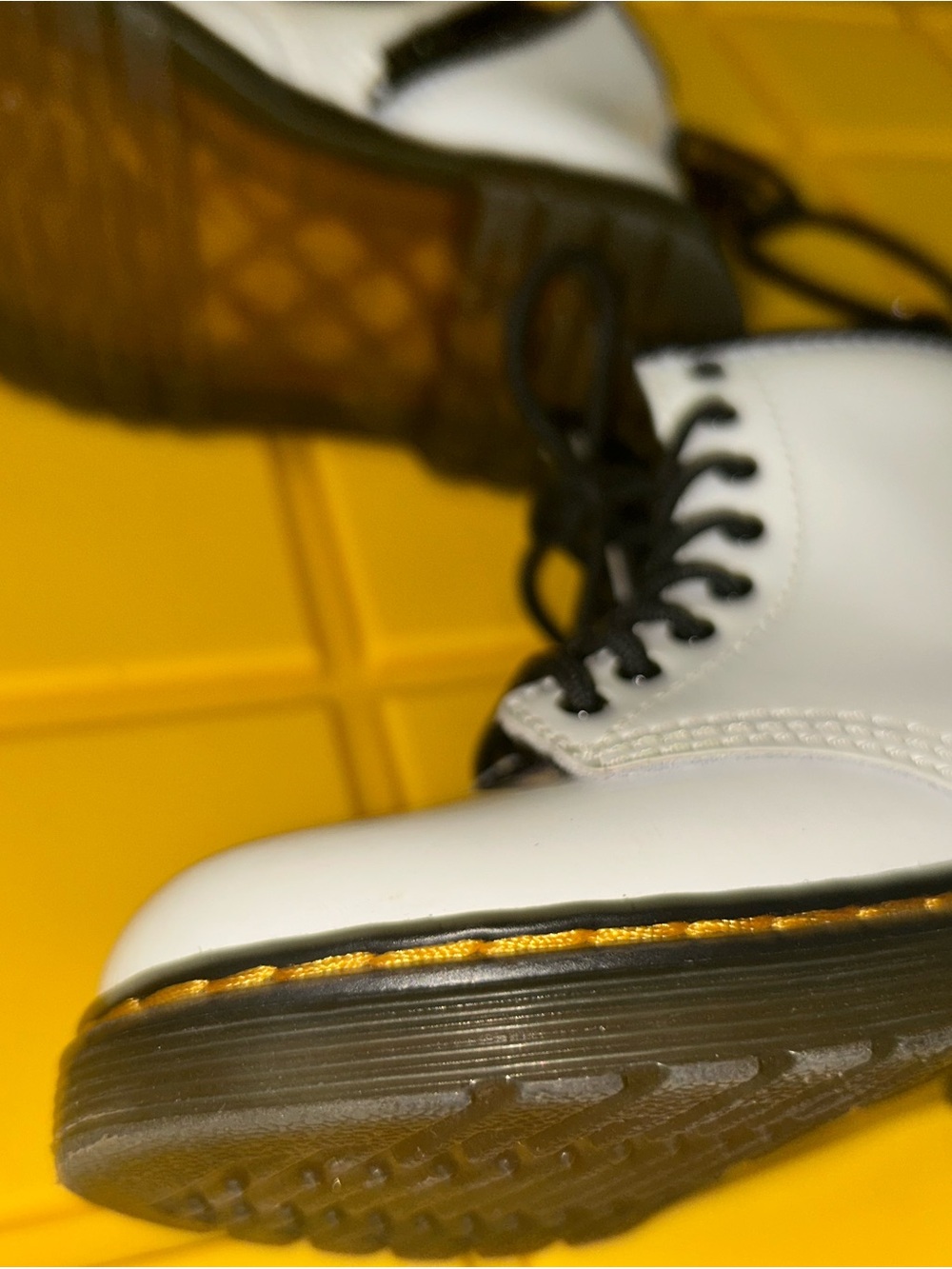 Dr. Martens White Kids Leather Lace-Up Boots with Black Laces